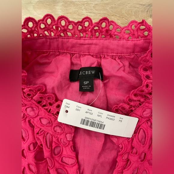 J. Crew Hot Pink Tiered Popover Eyelet Dress size small petit SP - Picture 2 of 2